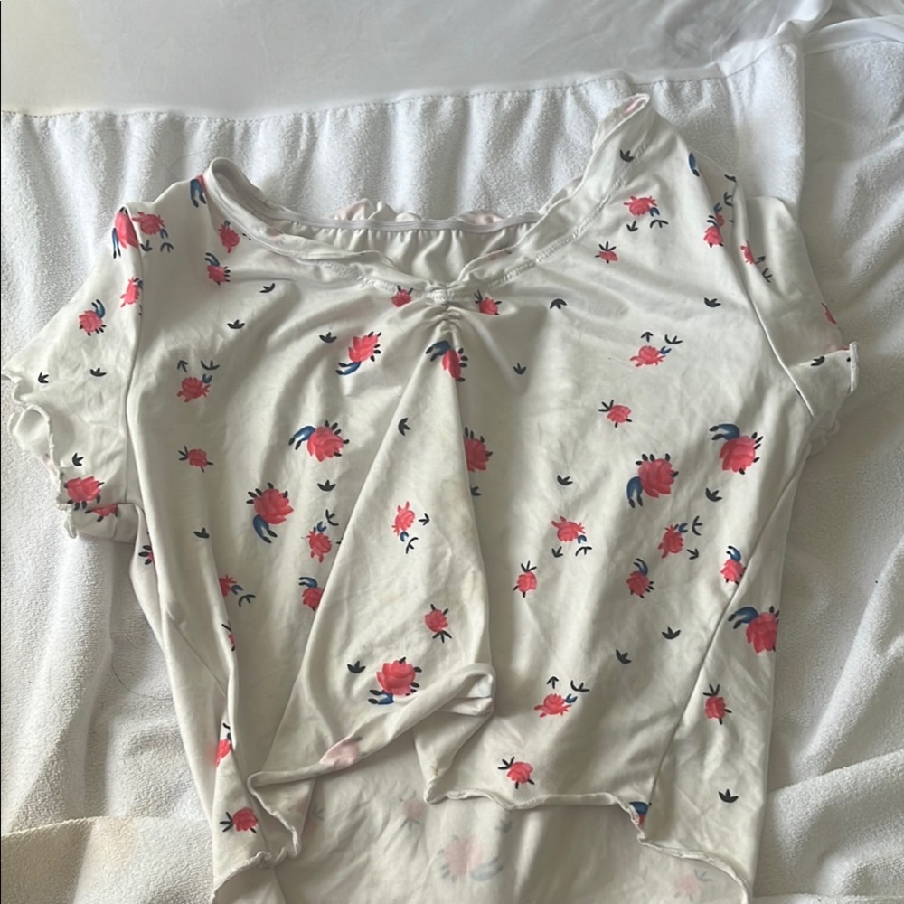 Chic Cream Top with Pink Floral Design